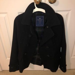 Black Peacoat with Removable Hood